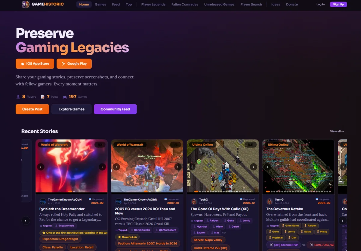 Game Historic — Preserve Gaming Legacies homepage