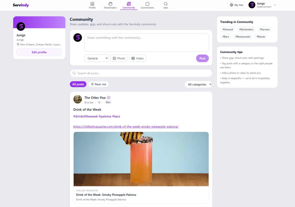 ServIndy web — community feed